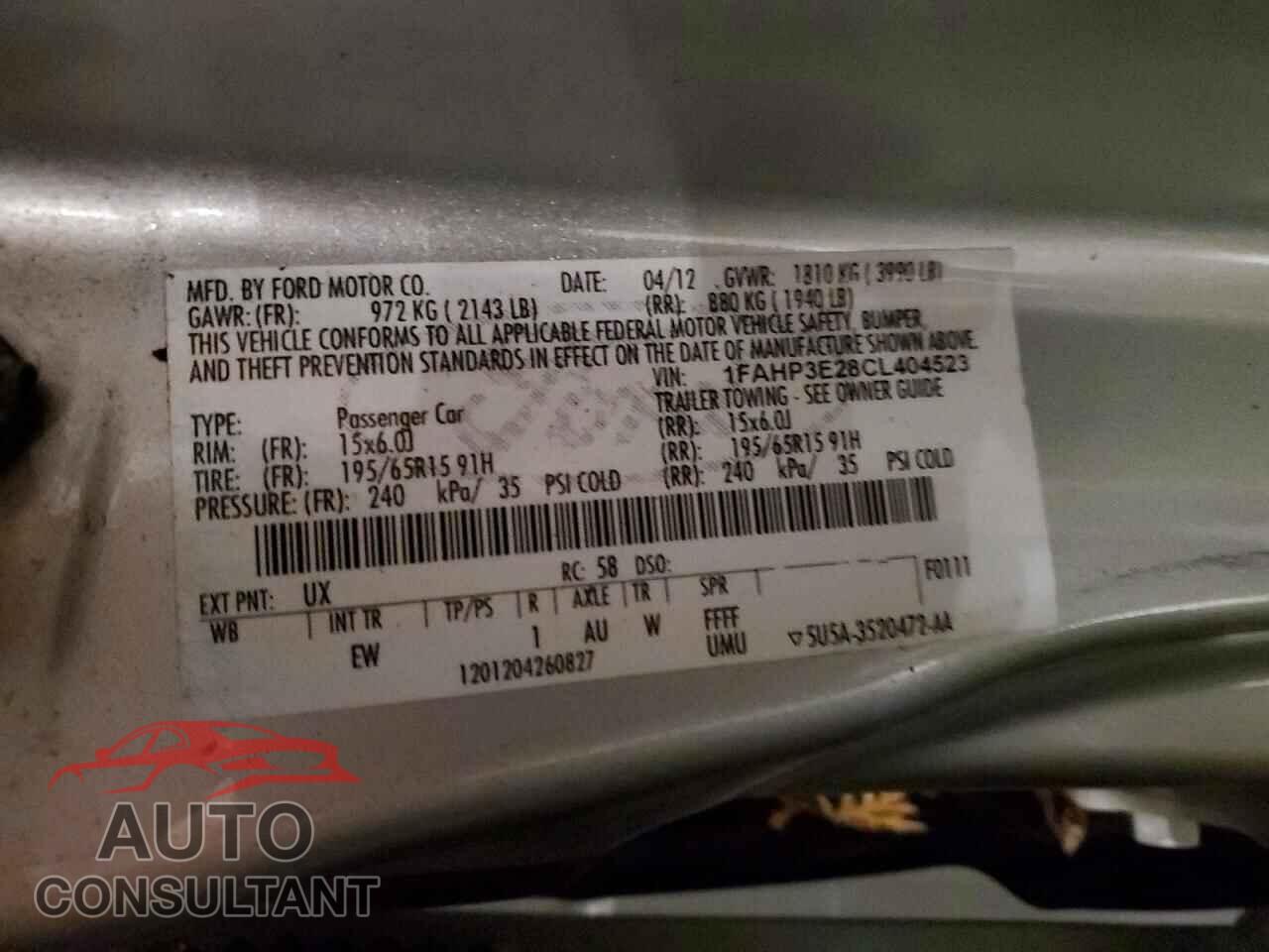 FORD FOCUS 2012 - 1FAHP3E28CL404523