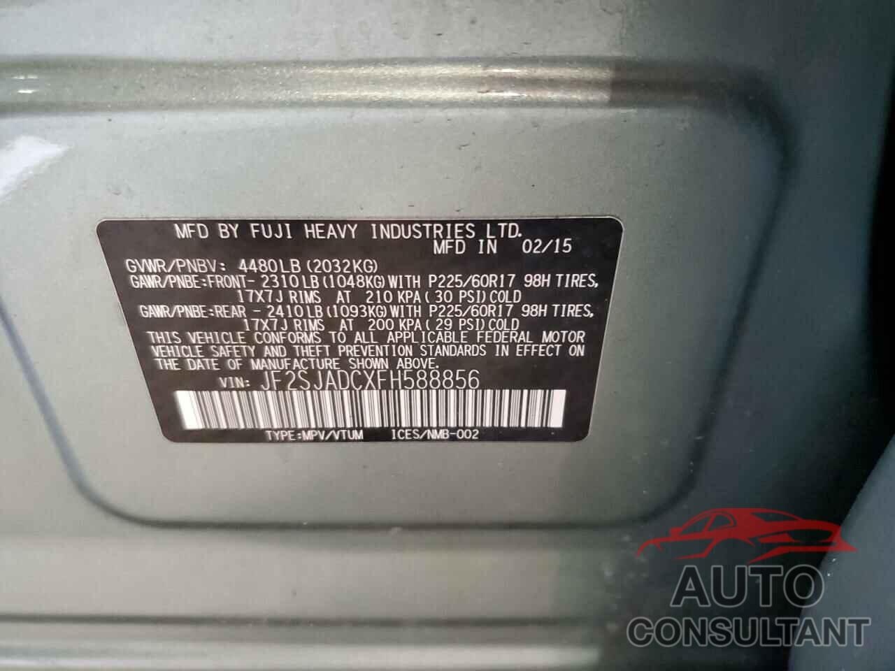 SUBARU FORESTER 2015 - JF2SJADCXFH588856