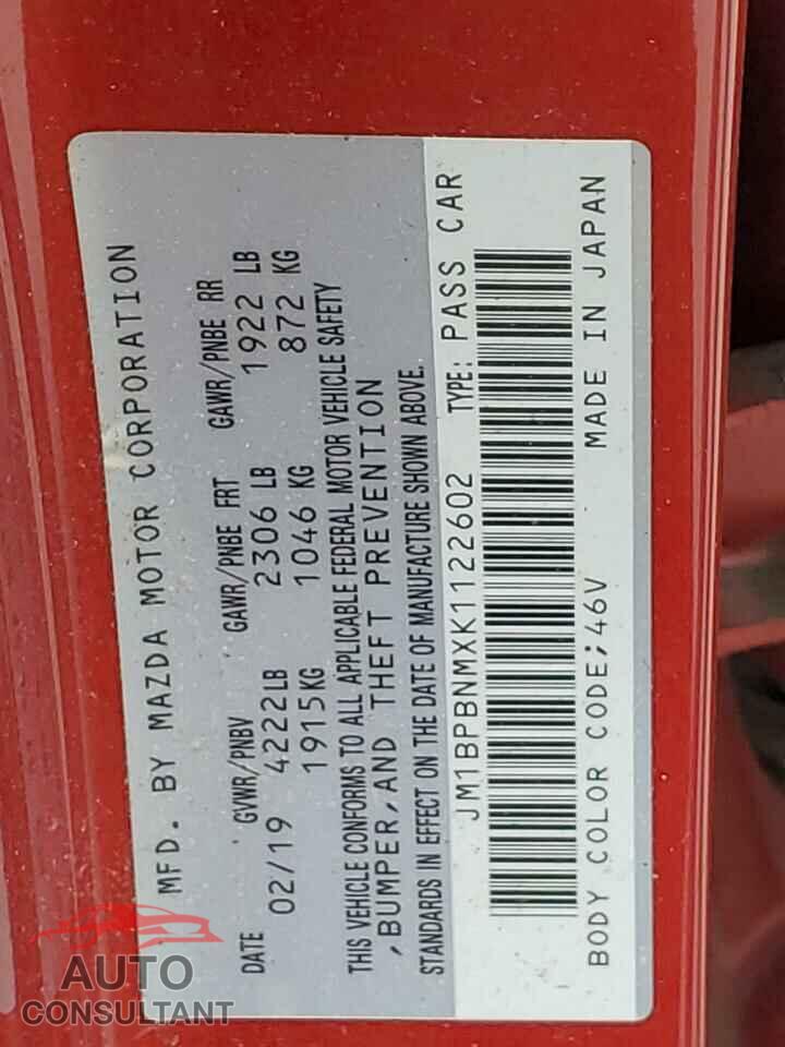 MAZDA 3 2019 - JM1BPBNMXK1122602