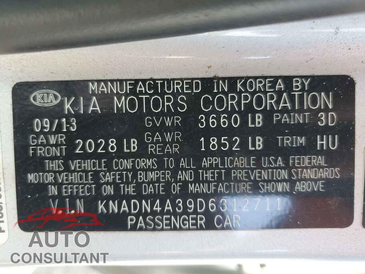 KIA RIO 2013 - KNADN4A39D6312711