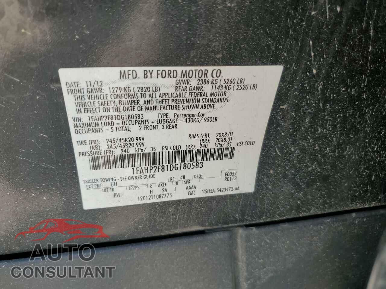 FORD TAURUS 2013 - 1FAHP2F81DG180583