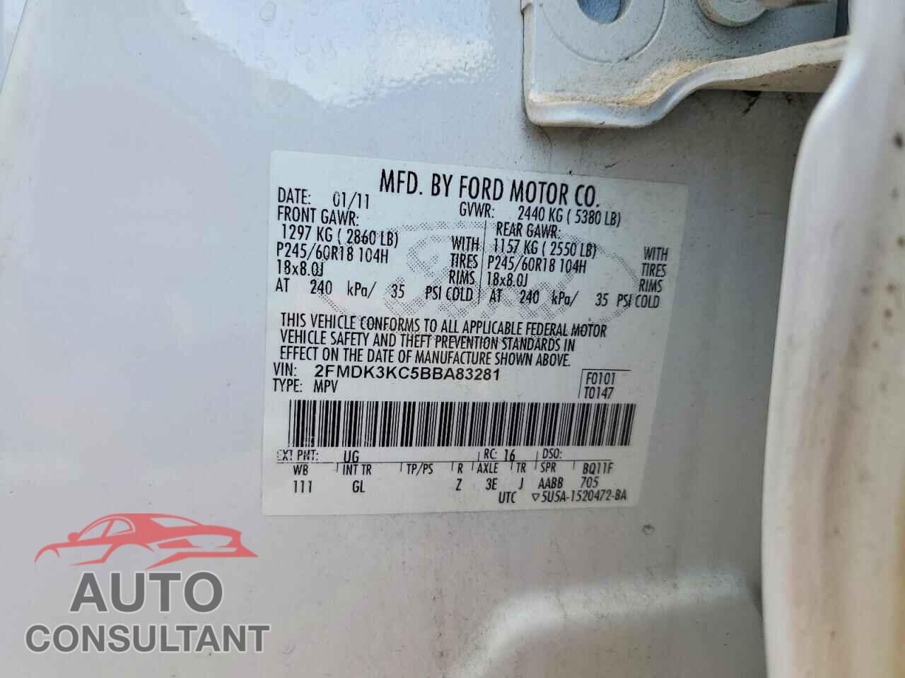 FORD EDGE 2011 - 2FMDK3KC5BBA83281