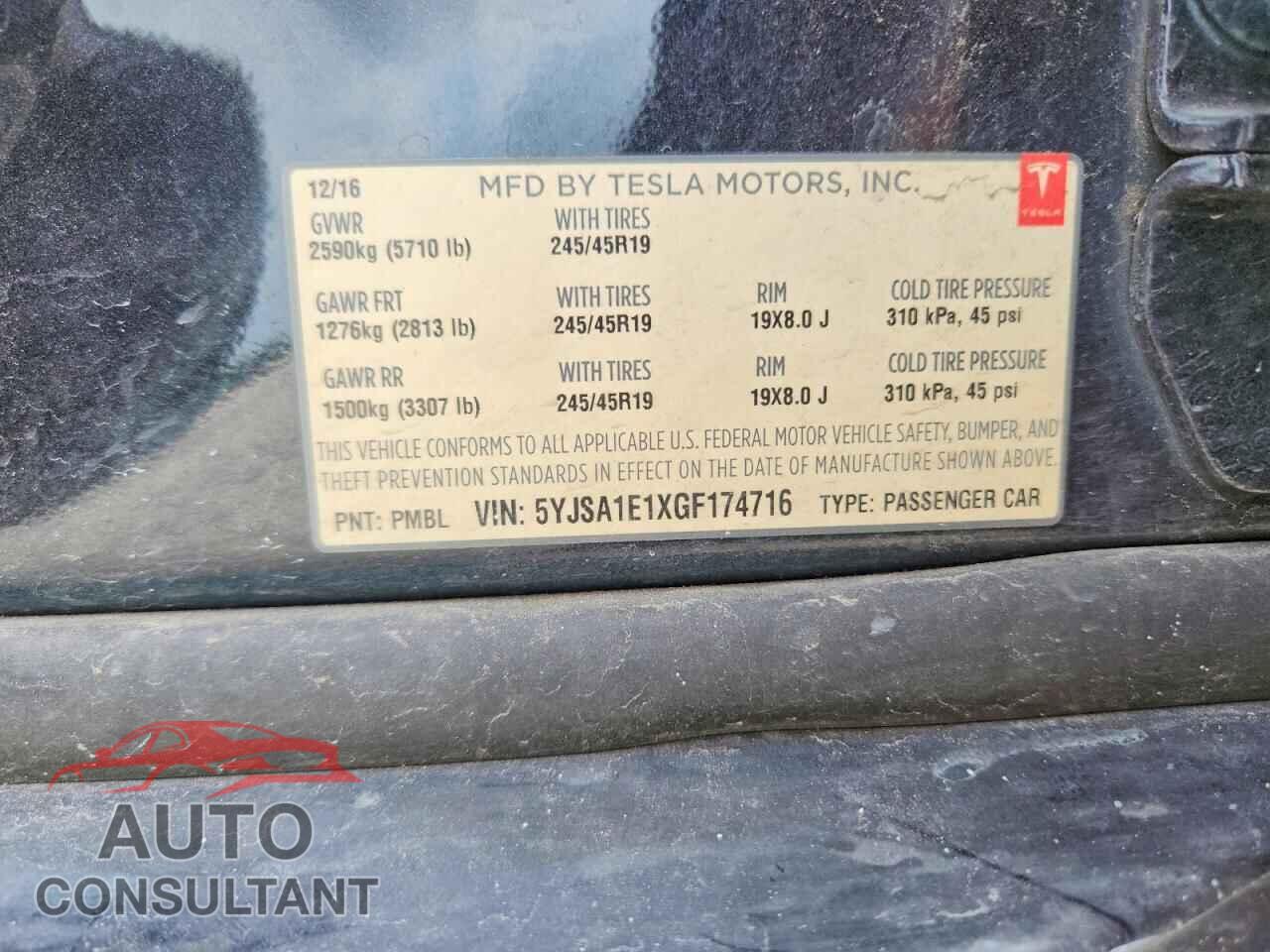 TESLA MODEL S 2016 - 5YJSA1E1XGF174716