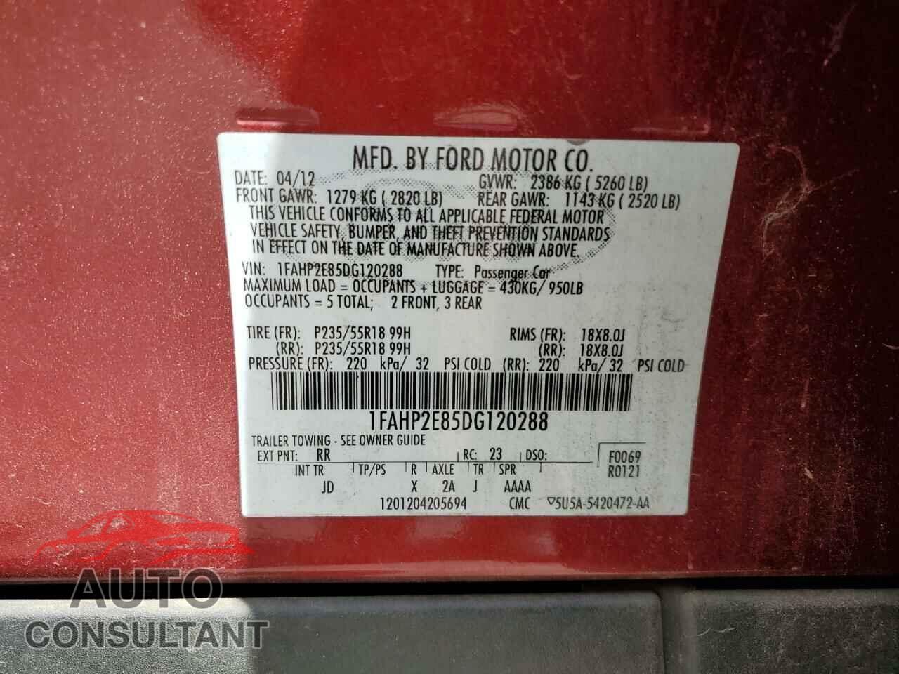 FORD TAURUS 2013 - 1FAHP2E85DG120288