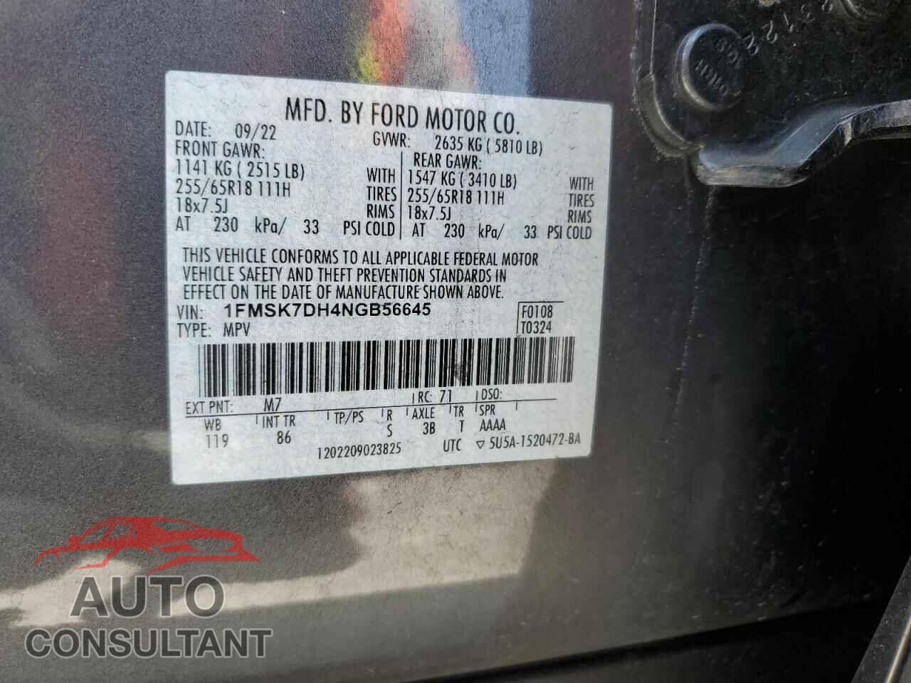 FORD EXPLORER 2022 - 1FMSK7DH4NGB56645