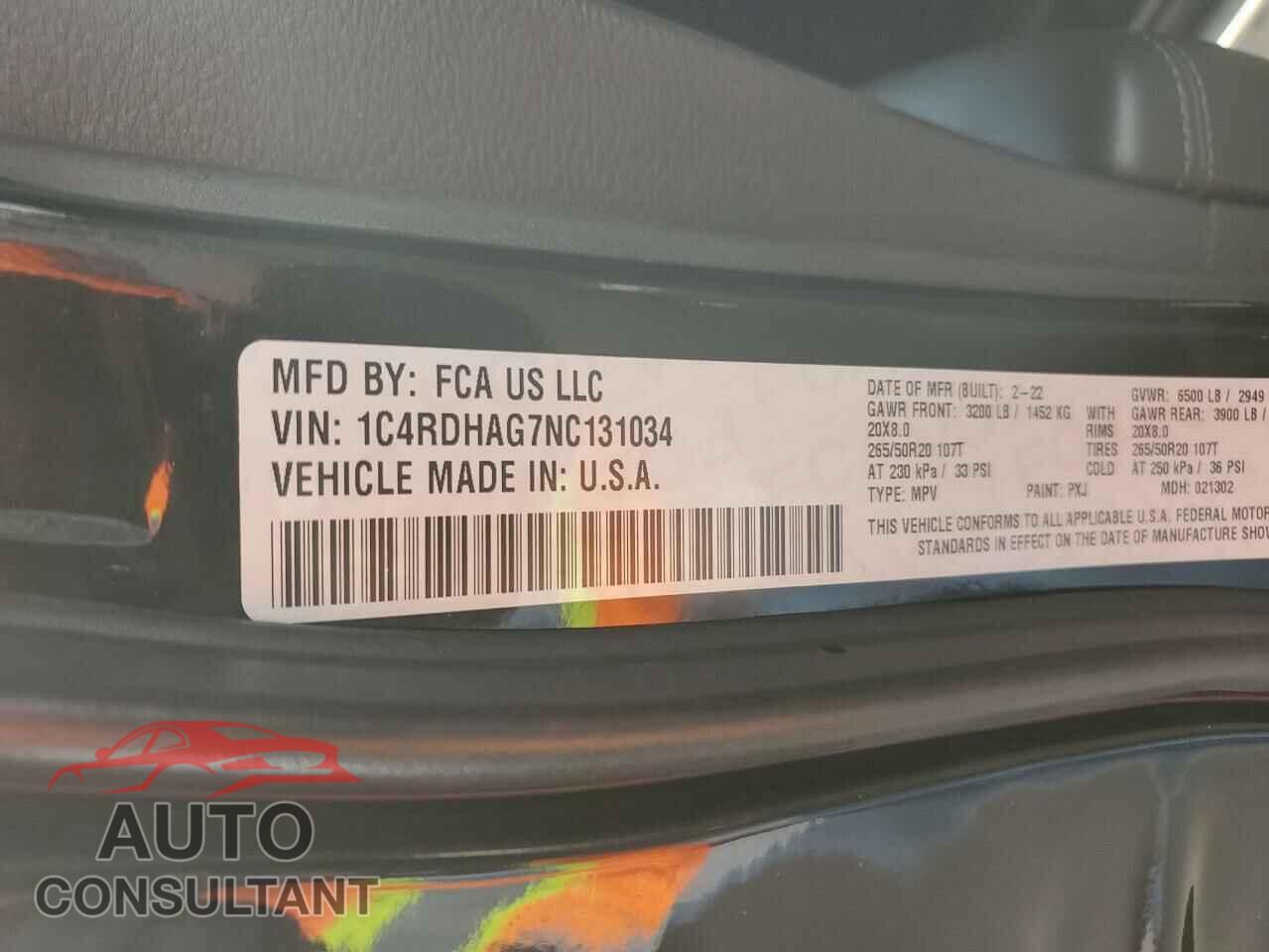 DODGE DURANGO 2022 - 1C4RDHAG7NC131034