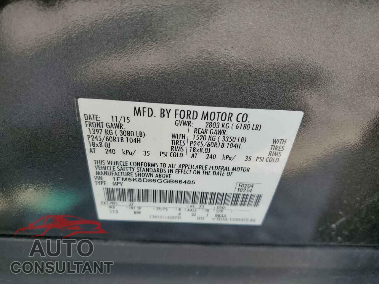 FORD EXPLORER 2016 - 1FM5K8D86GGB66485