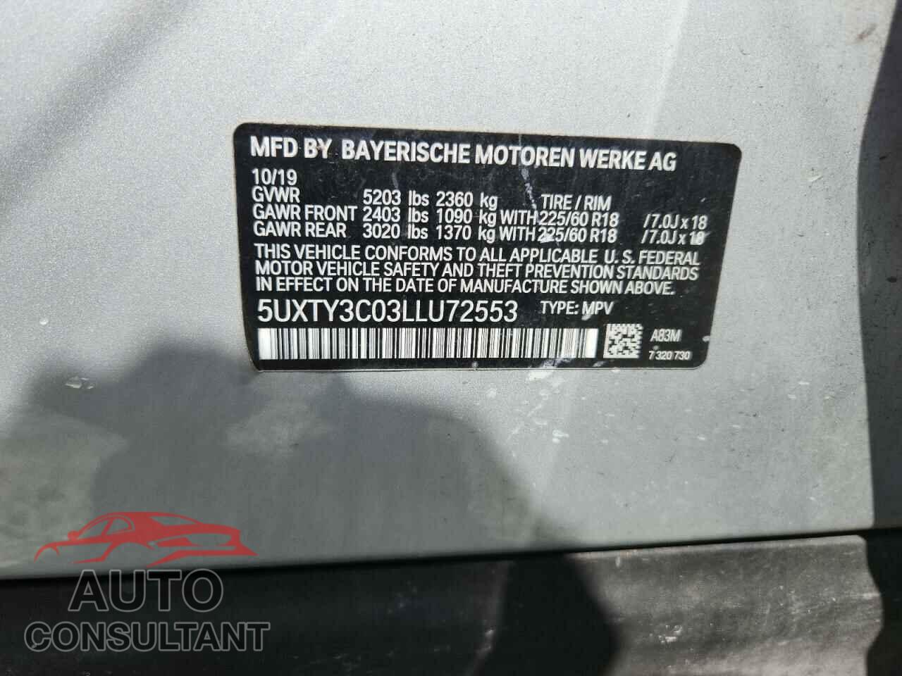 BMW X3 2020 - 5UXTY3C03LLU72553
