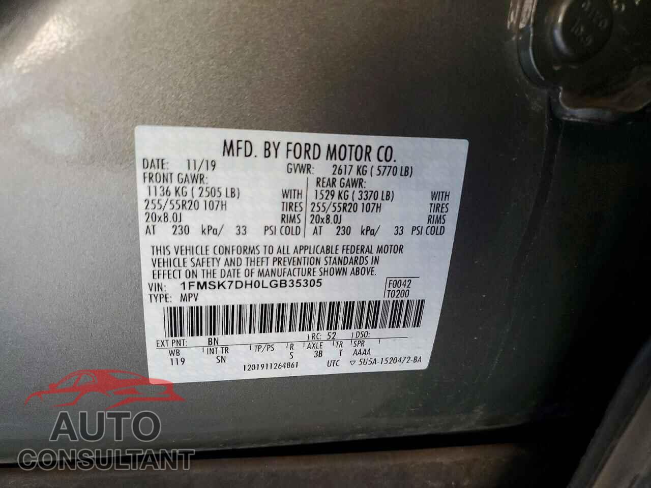 FORD EXPLORER 2020 - 1FMSK7DH0LGB35305