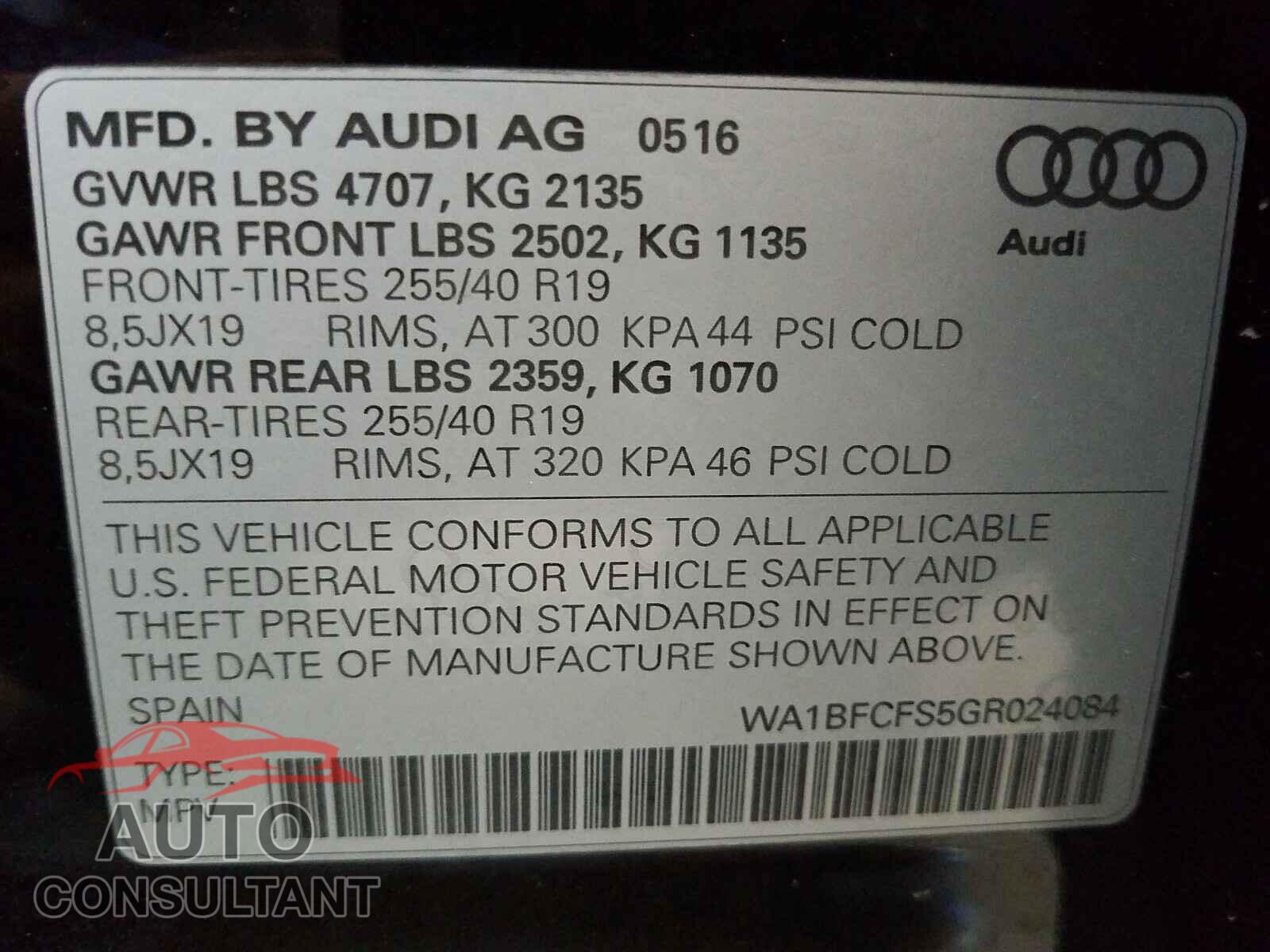 AUDI Q3 2016 - WA1BFCFS5GR024084