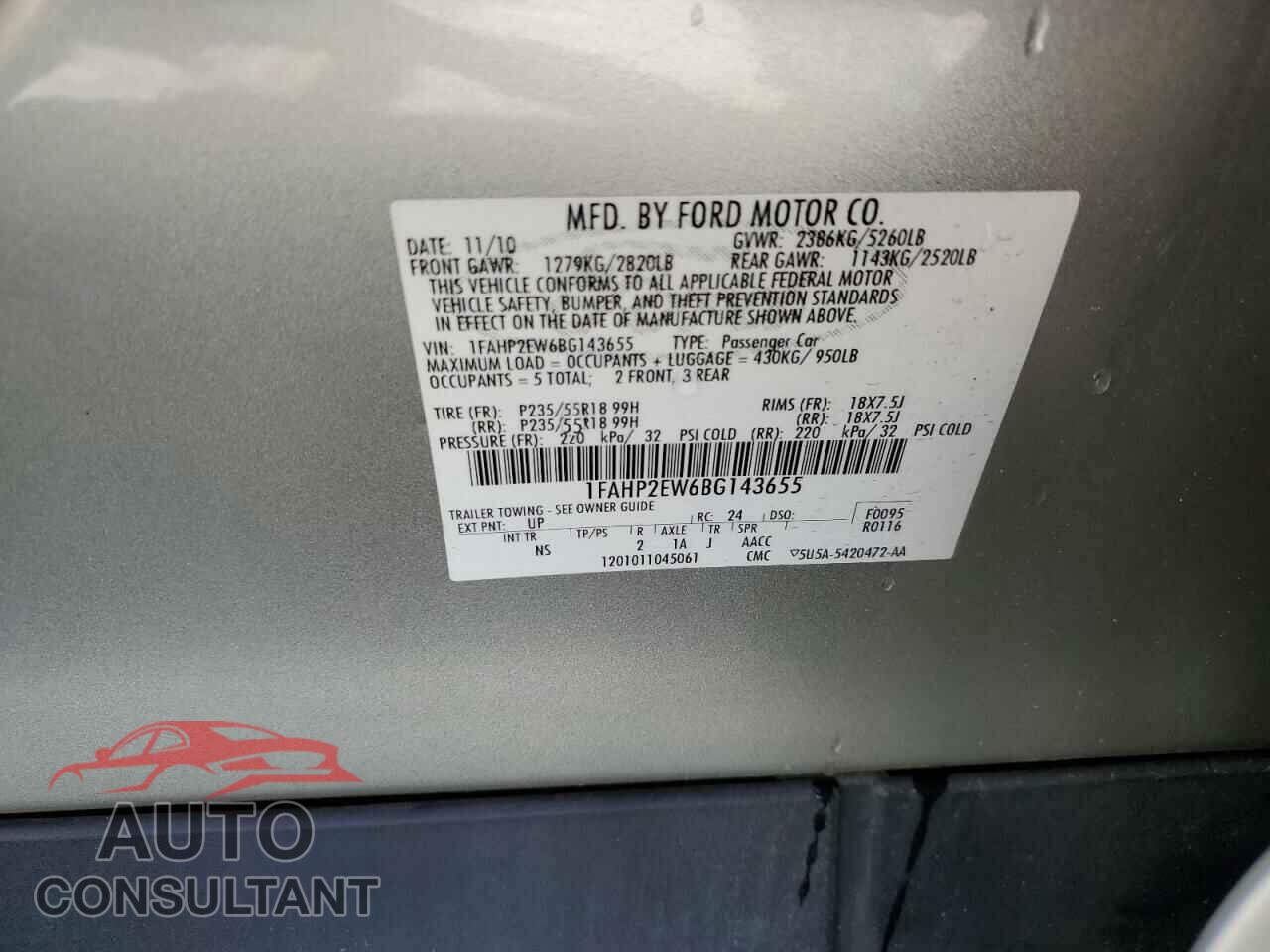 FORD TAURUS 2011 - 1FAHP2EW6BG143655