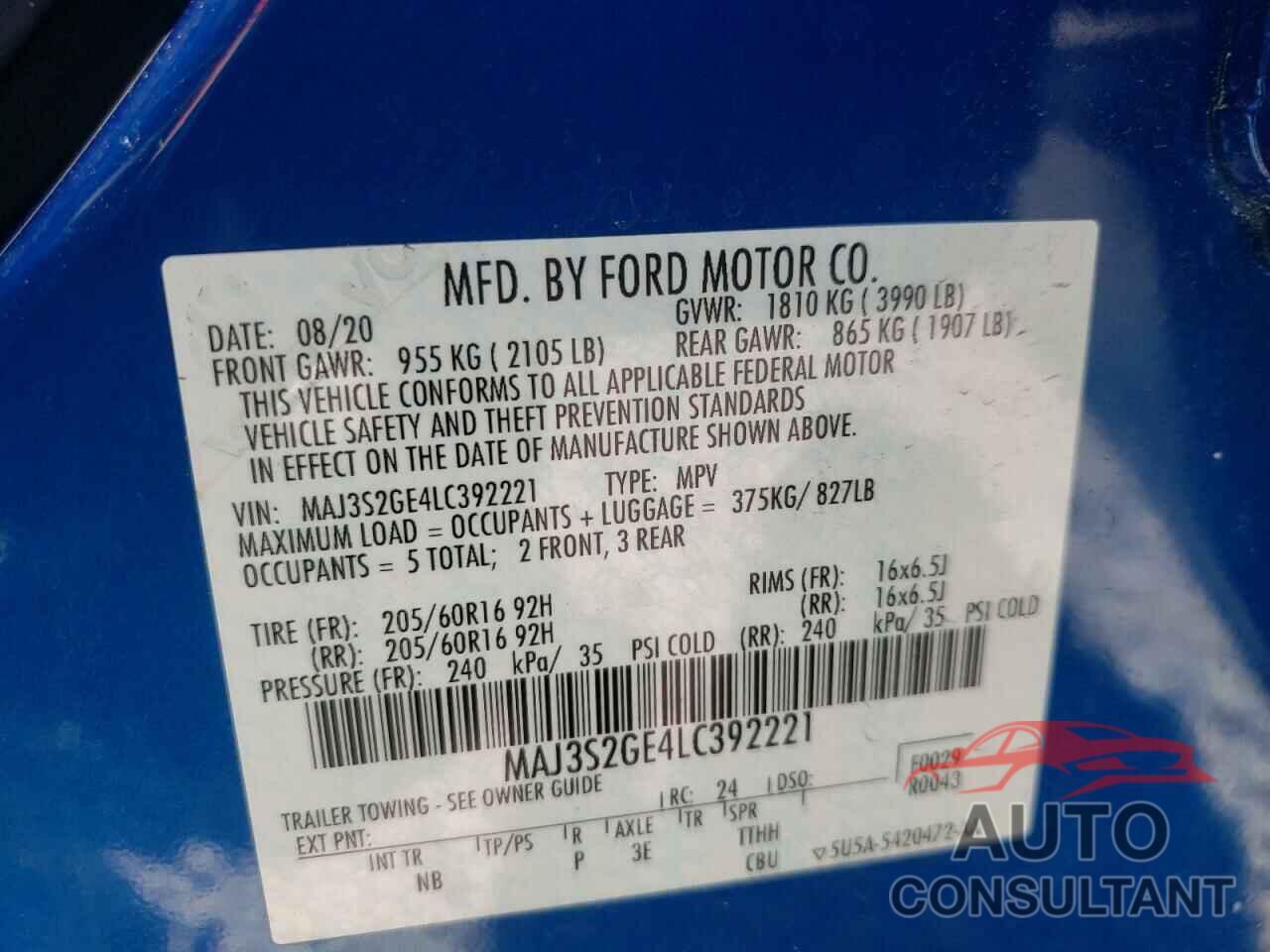 FORD ALL OTHER 2020 - MAJ3S2GE4LC392221