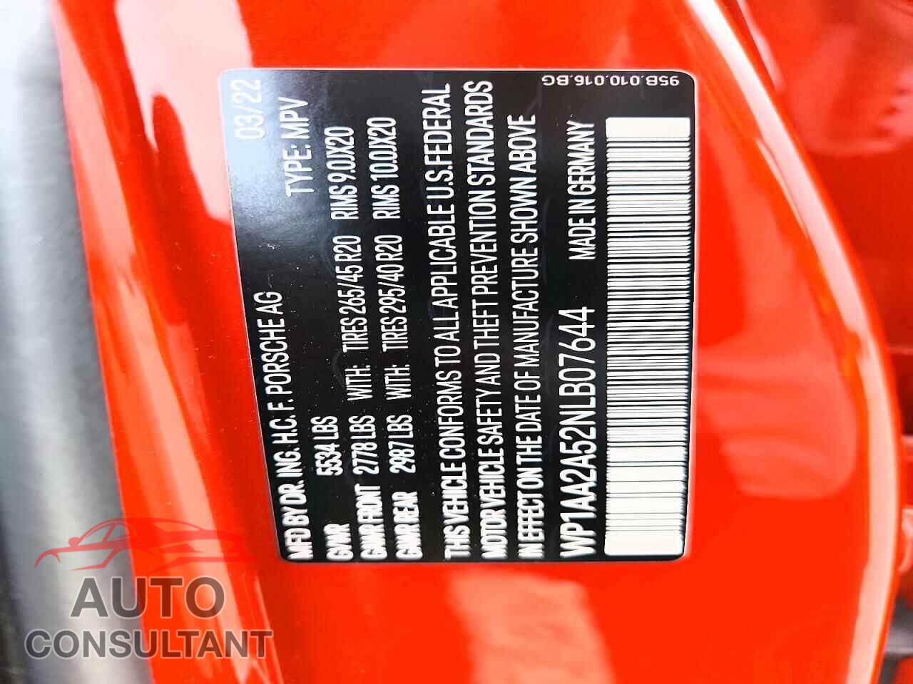 PORSCHE MACAN 2022 - WP1AA2A52NLB07644