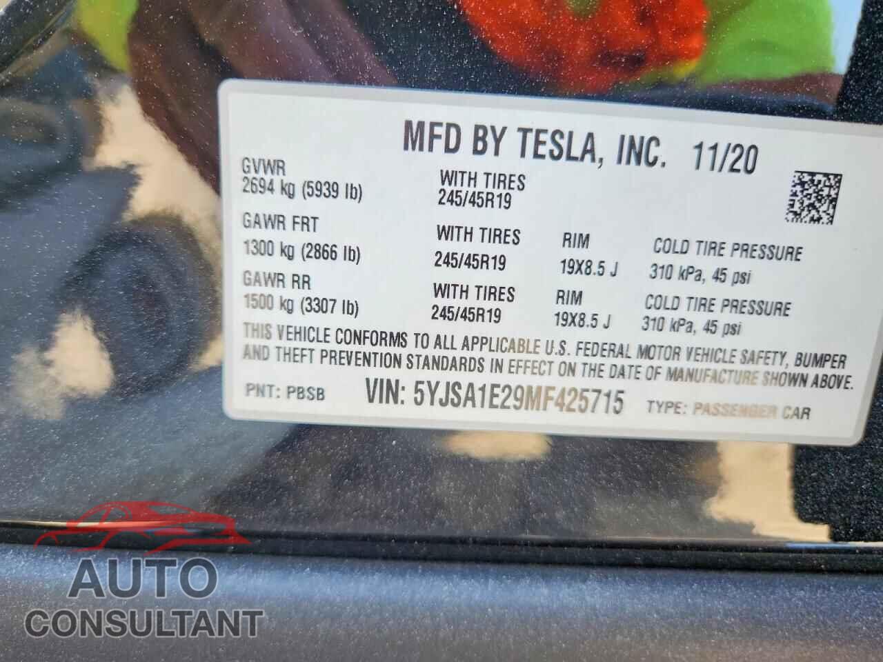 TESLA MODEL S 2021 - 5YJSA1E29MF425715