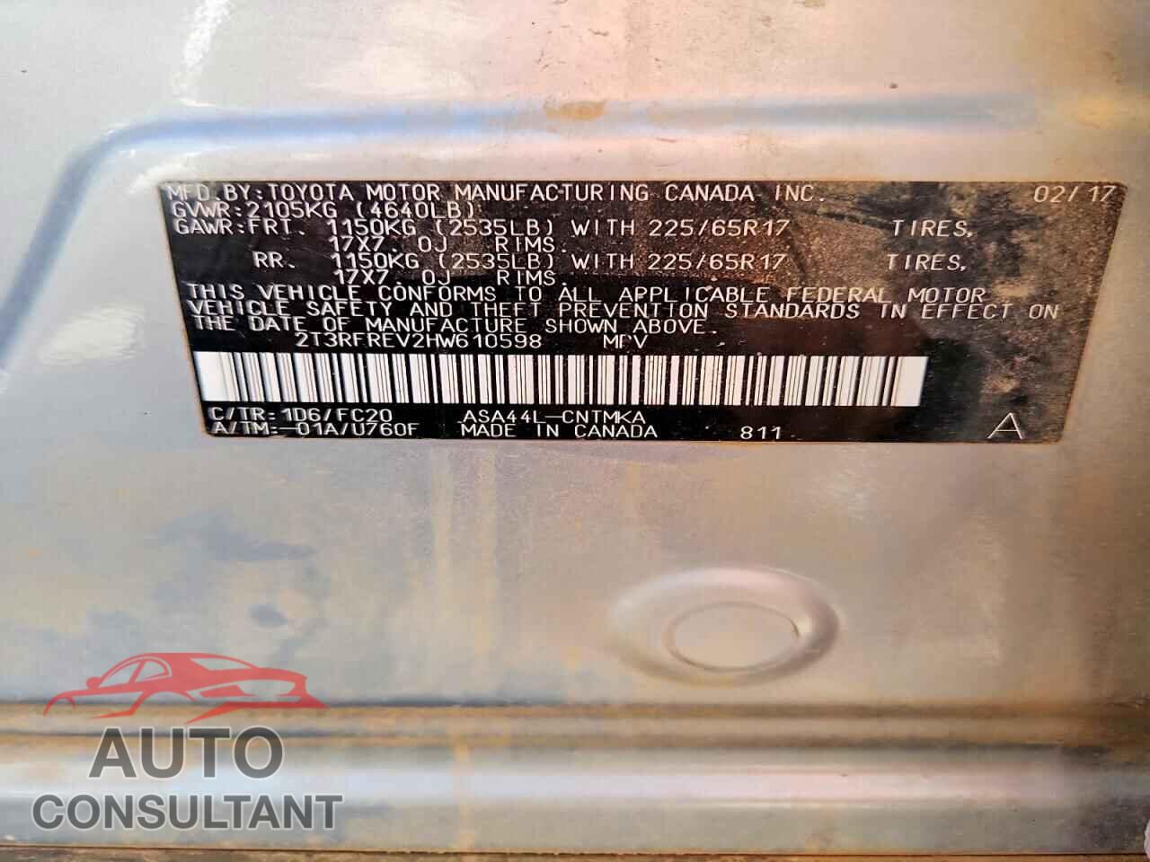 TOYOTA RAV4 2017 - 2T3RFREV2HW610598