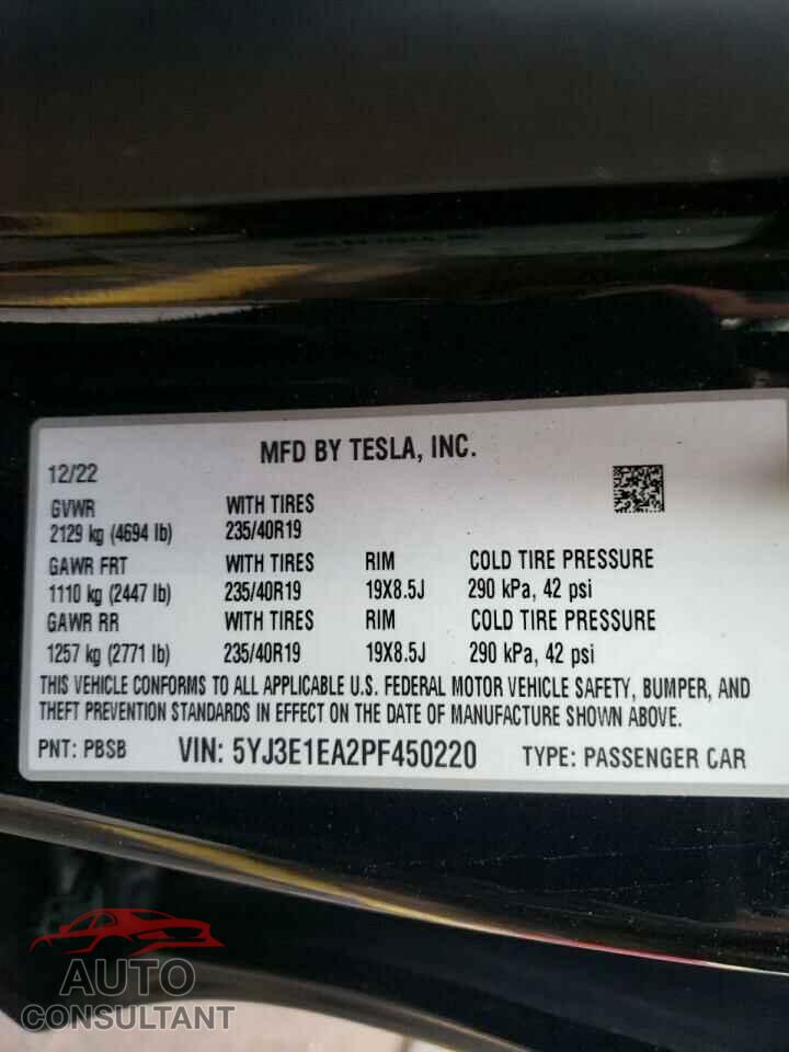 TESLA MODEL 3 2023 - 5YJ3E1EA2PF450220