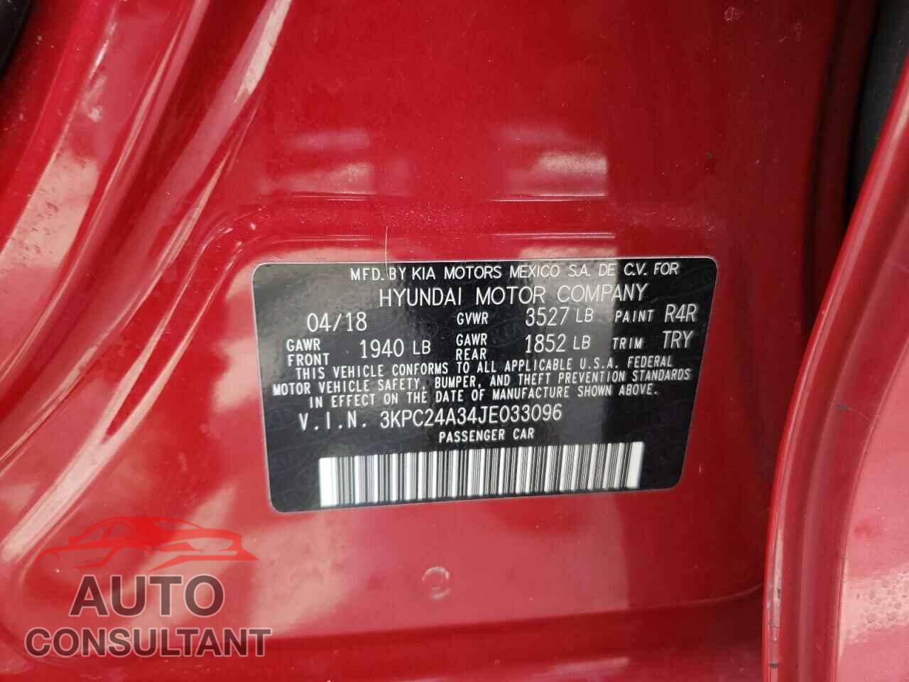 HYUNDAI ACCENT 2018 - 3KPC24A34JE033096