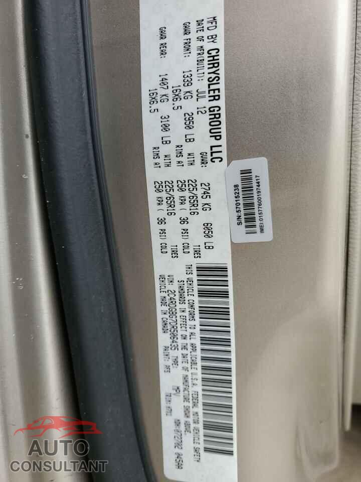 DODGE CARAVAN 2013 - 2C4RDGBG7DR506435