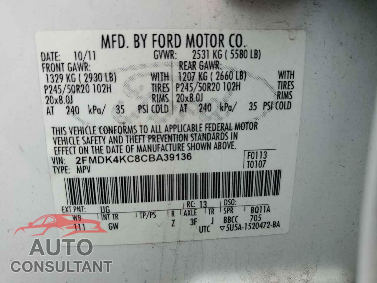 FORD EDGE 2012 - 2FMDK4KC8CBA39136