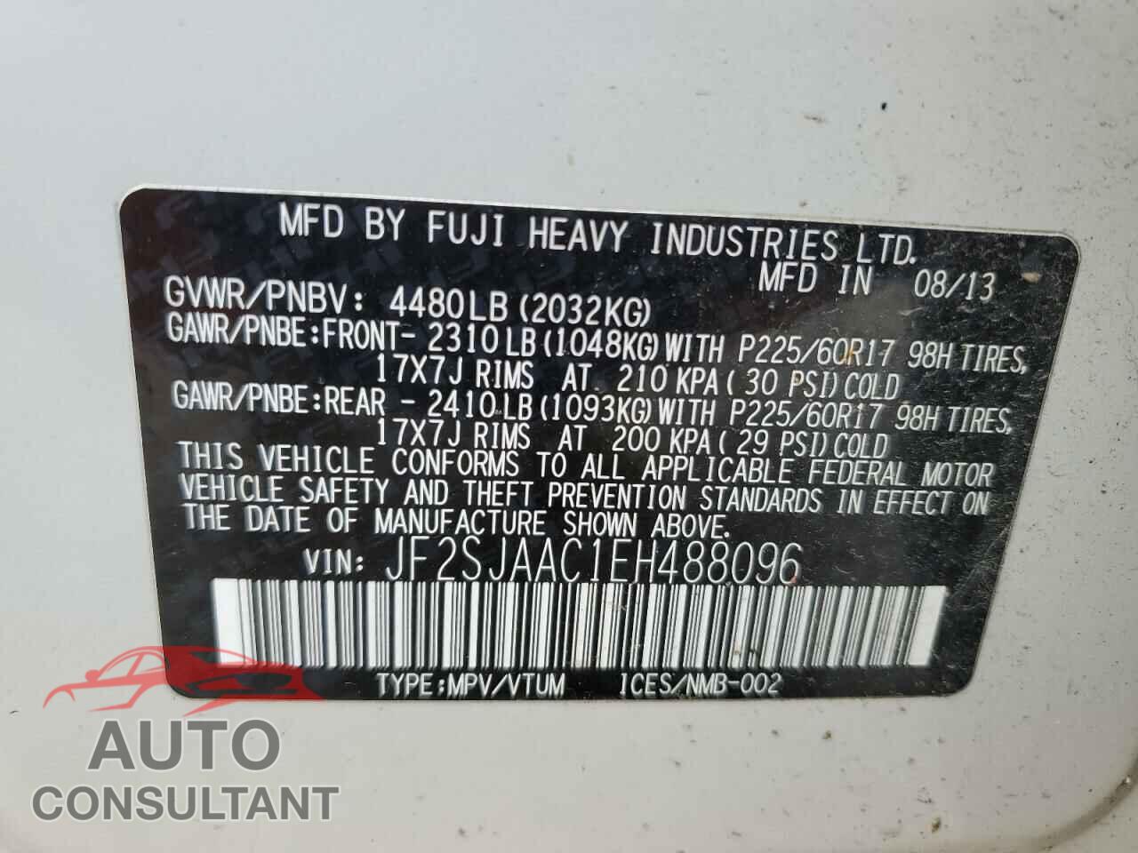 SUBARU FORESTER 2014 - JF2SJAAC1EH488096