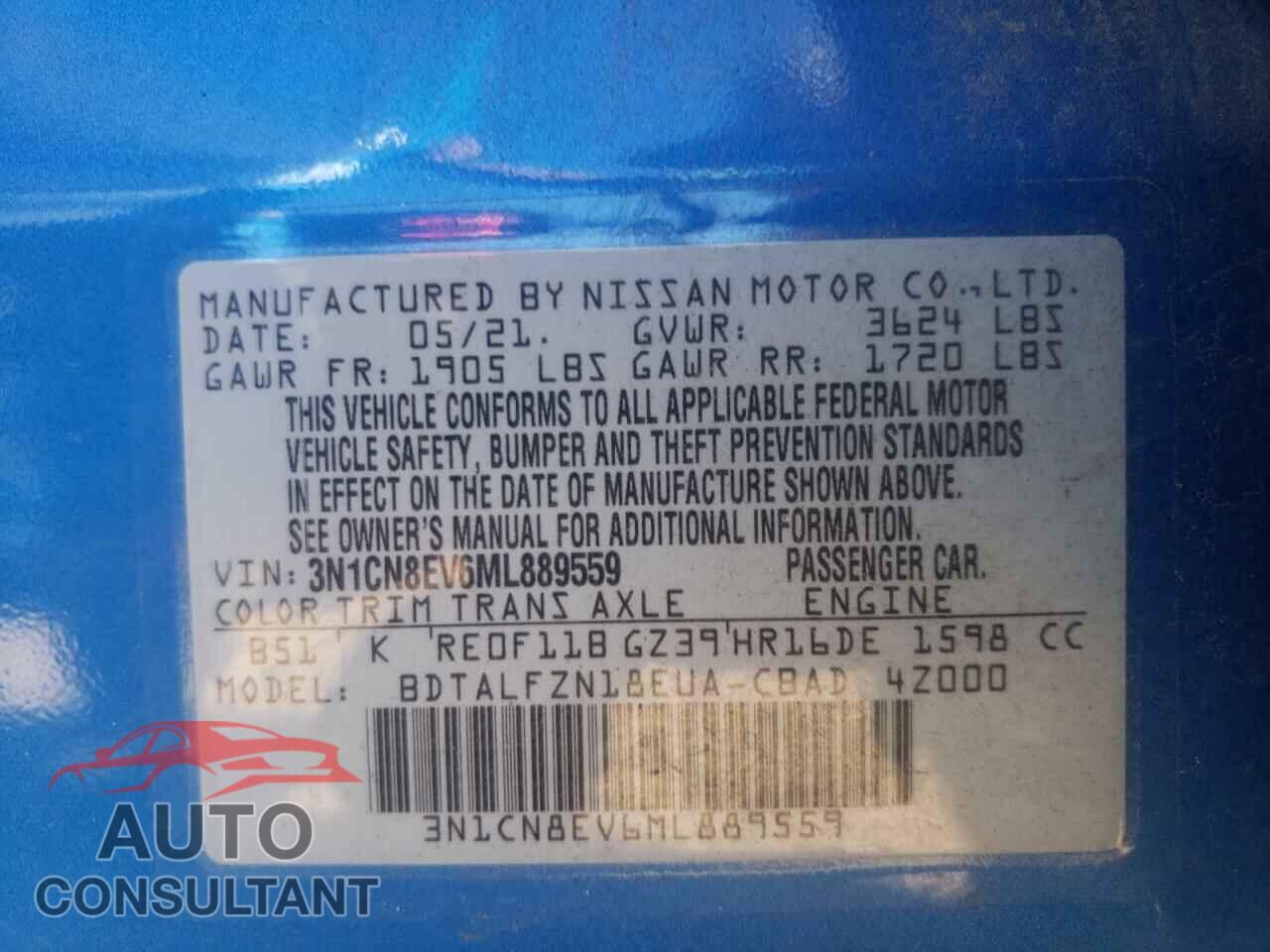 NISSAN VERSA 2021 - 3N1CN8EV6ML889559