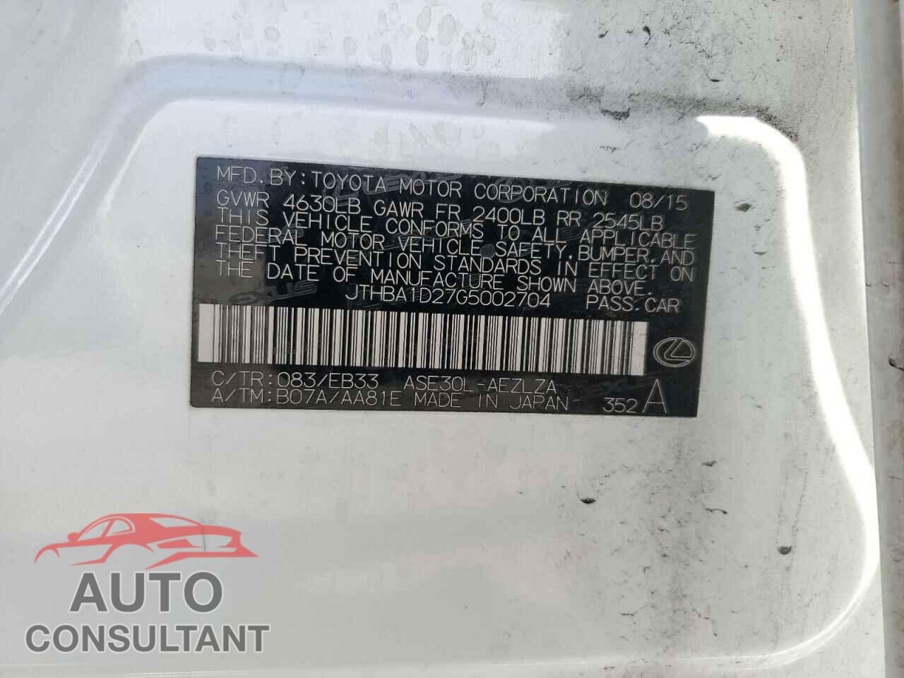 LEXUS IS 2016 - JTHBA1D27G5002704