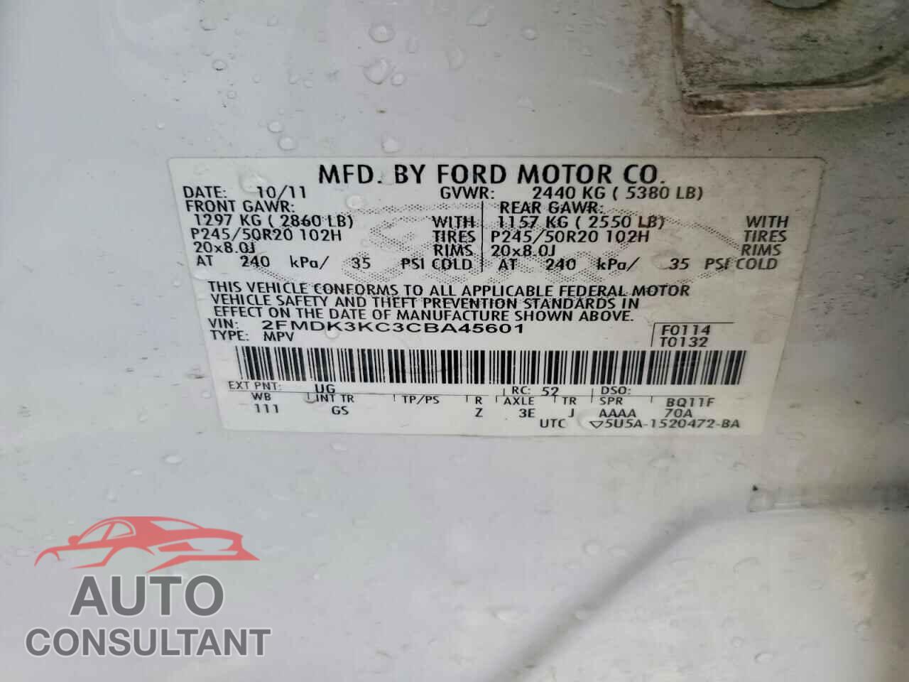 FORD EDGE 2012 - 2FMDK3KC3CBA45601