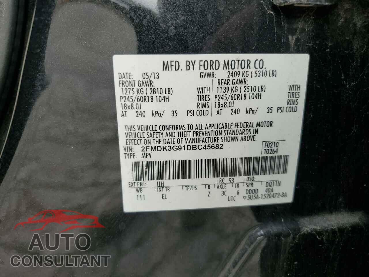 FORD EDGE 2013 - 2FMDK3G91DBC45682