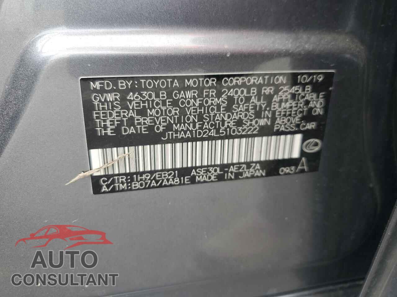 LEXUS IS 2020 - JTHAA1D24L5103222