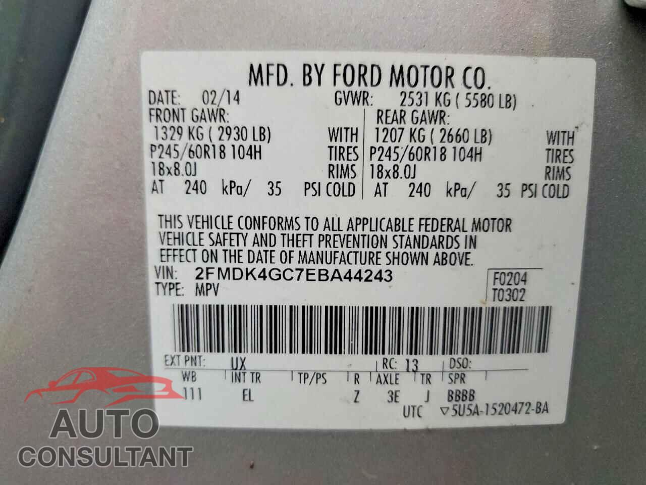 FORD EDGE 2014 - 2FMDK4GC7EBA44243