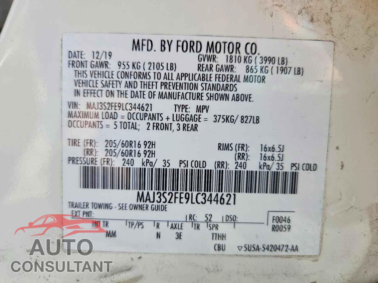 FORD ECOSPORT 2020 - MAJ3S2FE9LC344621