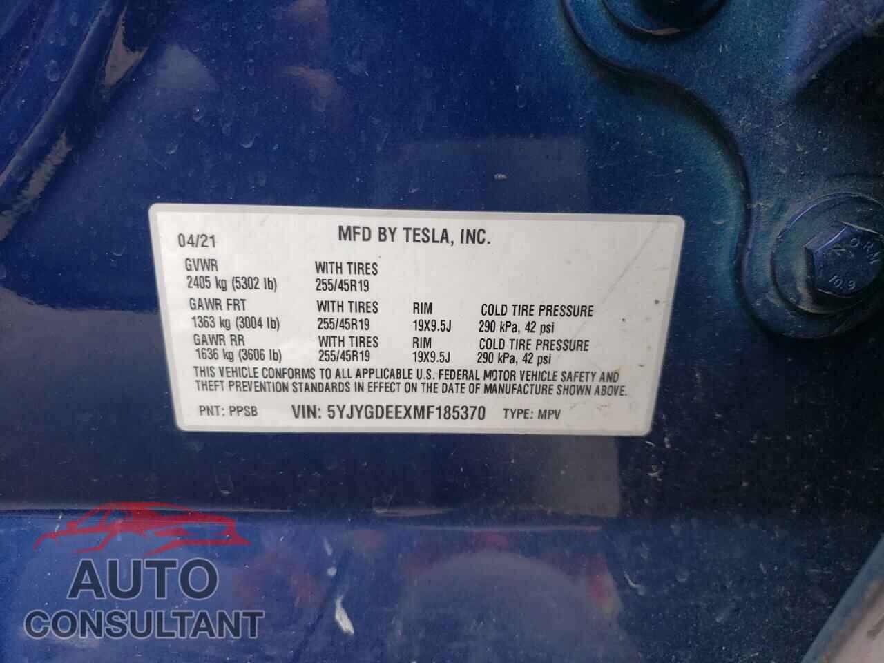 TESLA MODEL Y 2021 - 5YJYGDEEXMF185370