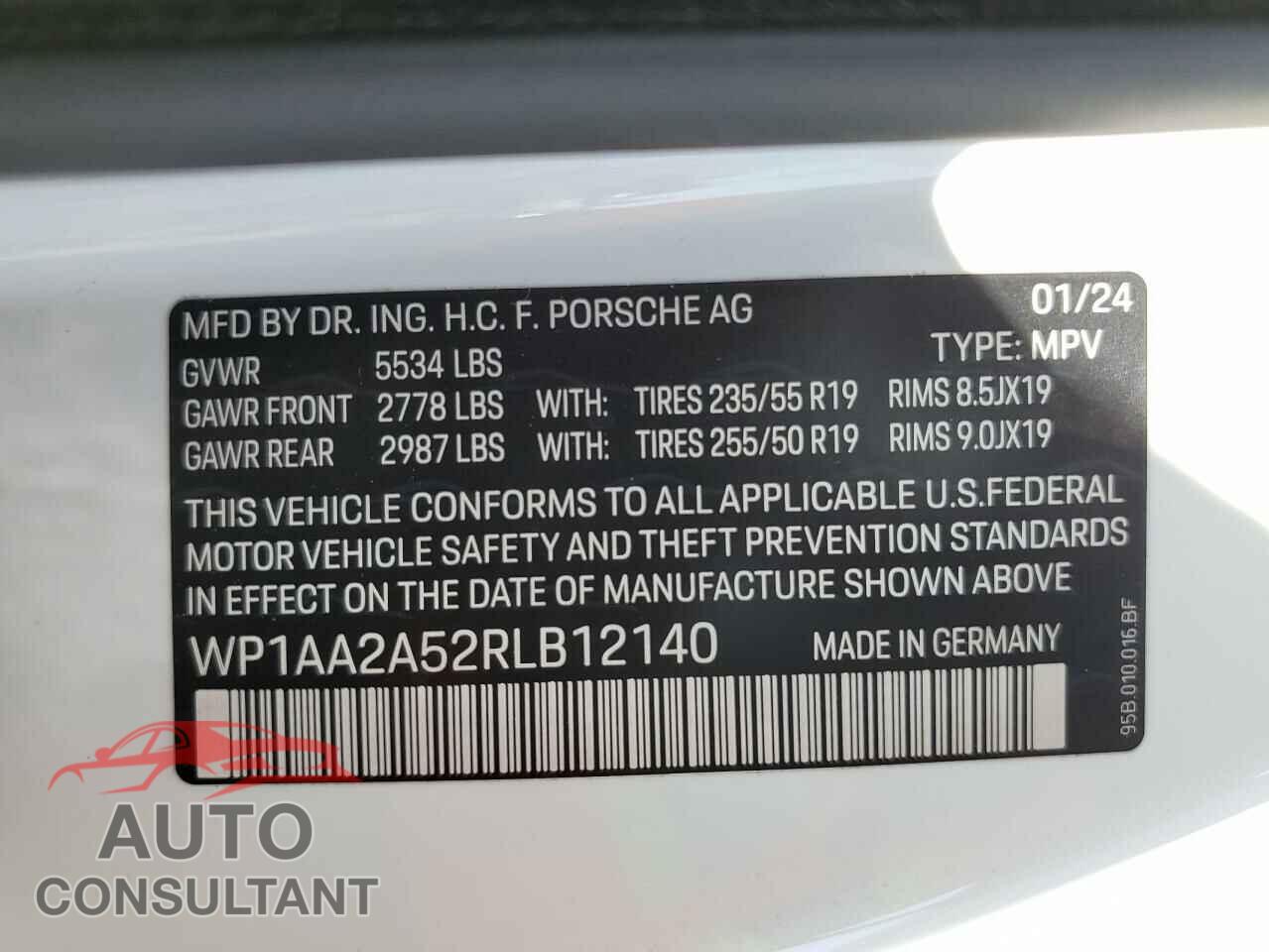 PORSCHE MACAN BASE 2024 - WP1AA2A52RLB12140