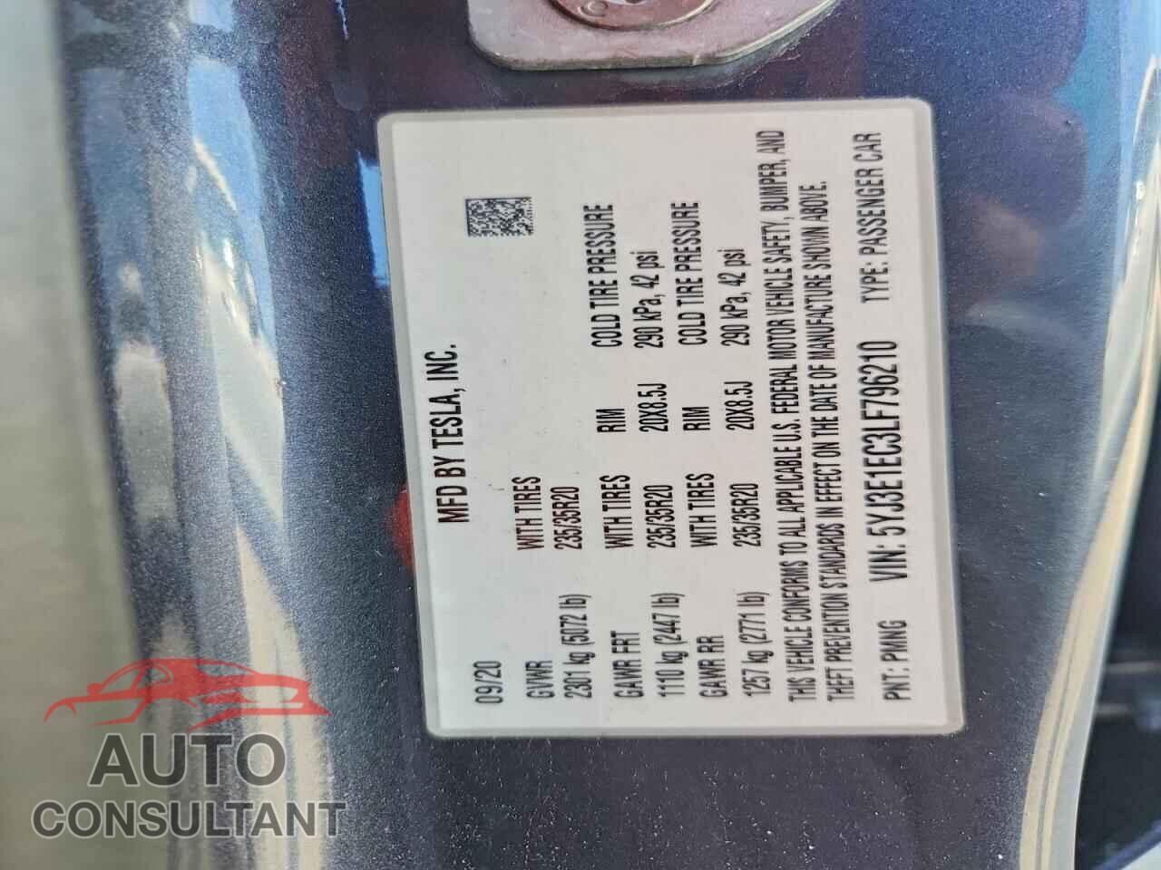 TESLA MODEL 3 2020 - 5YJ3E1EC3LF796210