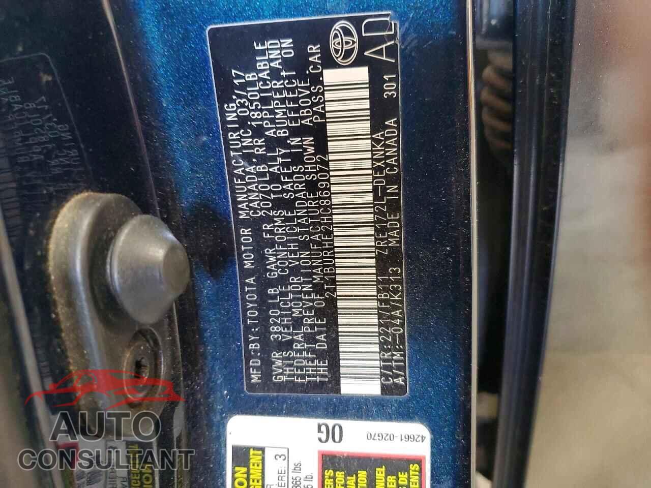 TOYOTA COROLLA 2017 - 2T1BURHE2HC869072
