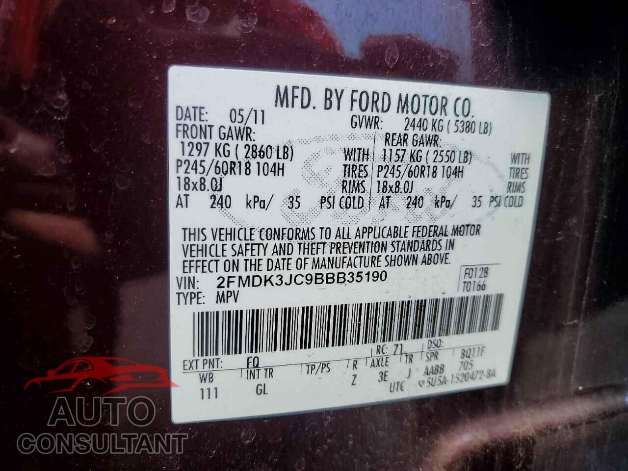 FORD EDGE 2011 - 2FMDK3JC9BBB35190