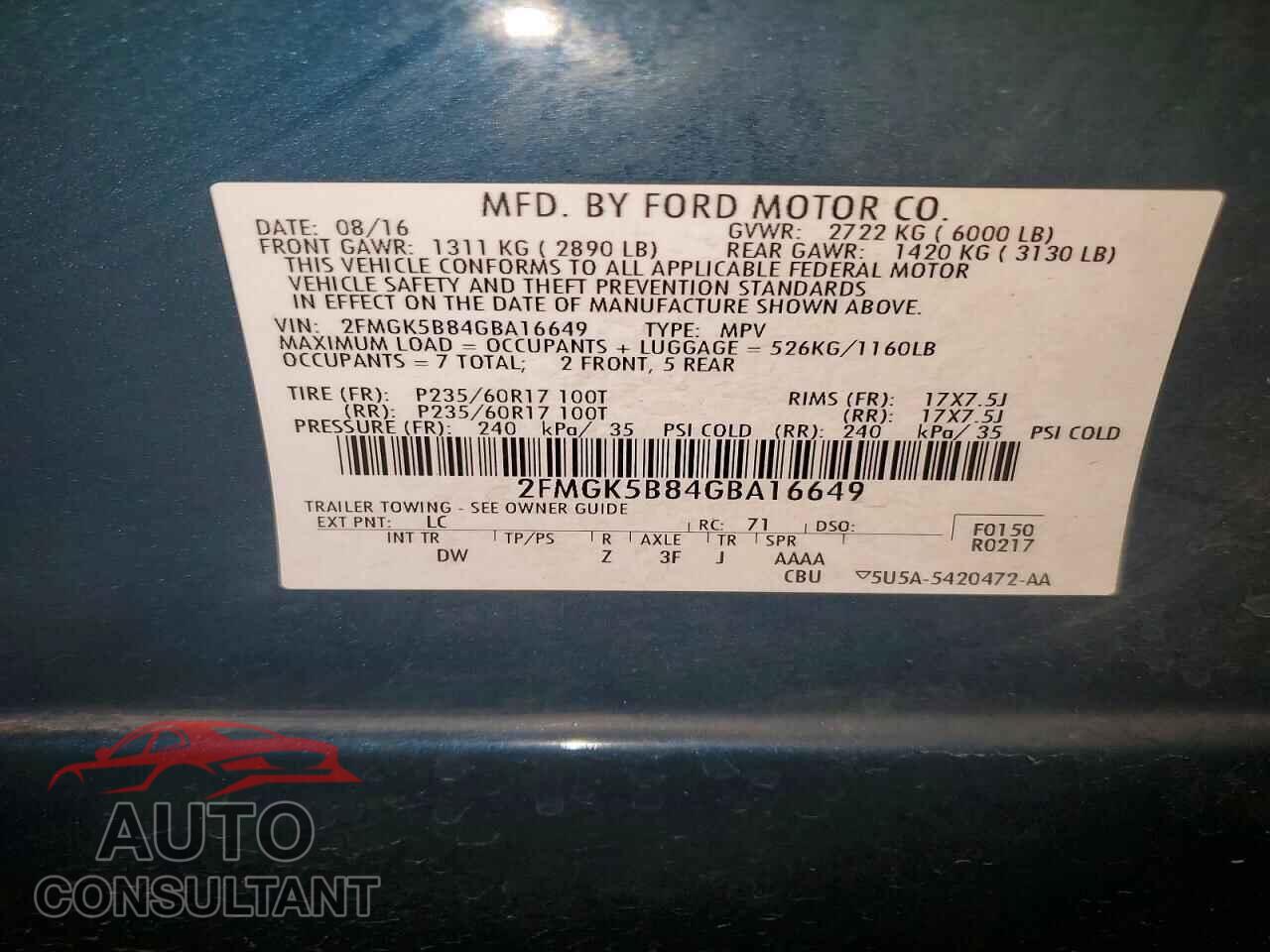 FORD FLEX 2016 - 2FMGK5B84GBA16649