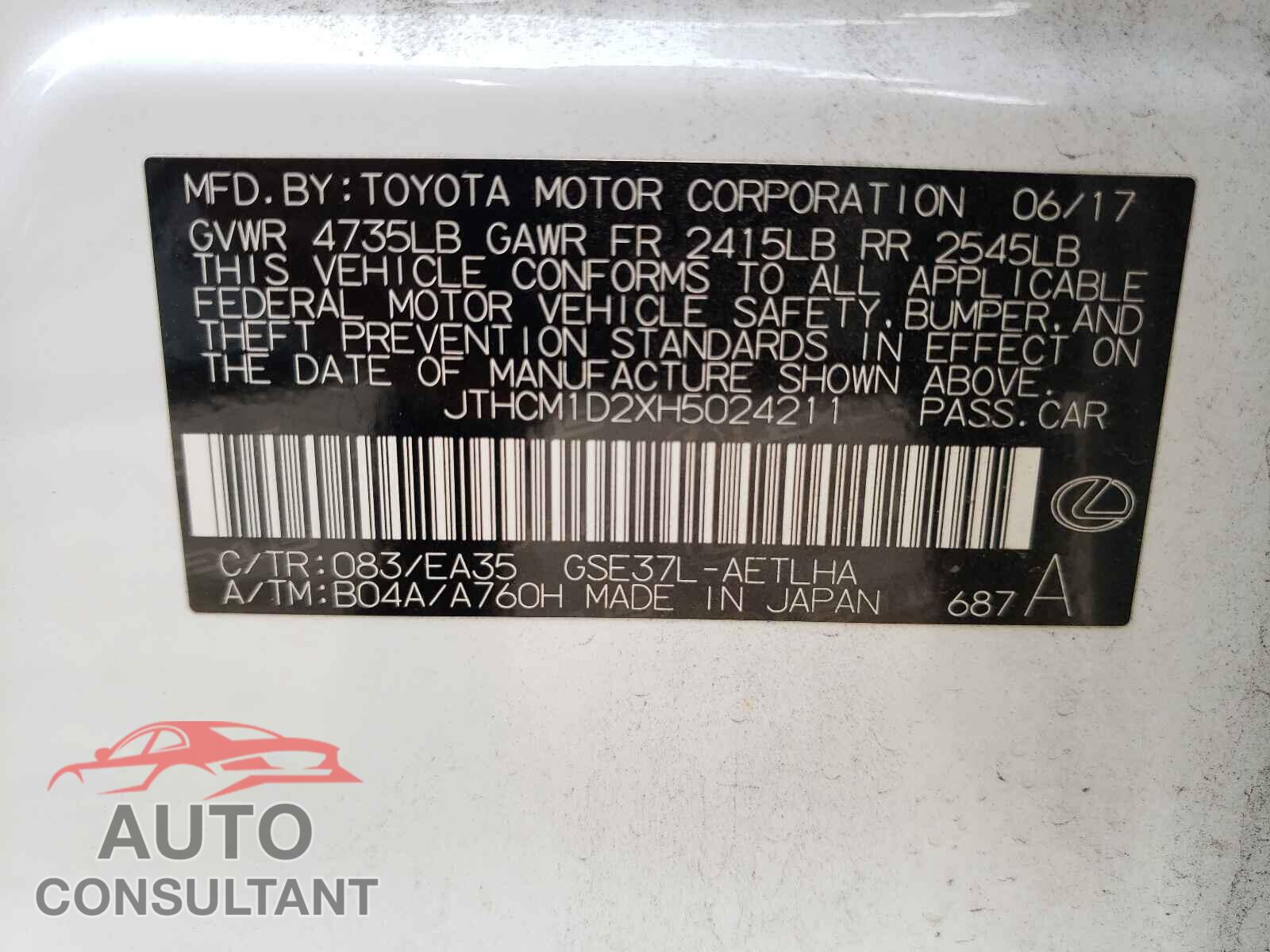 LEXUS IS 2017 - JTHCM1D2XH5024211