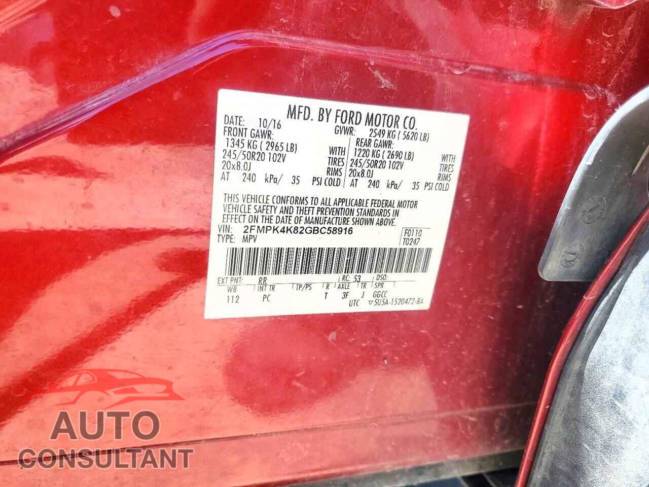 FORD EDGE 2016 - 2FMPK4K82GBC58916