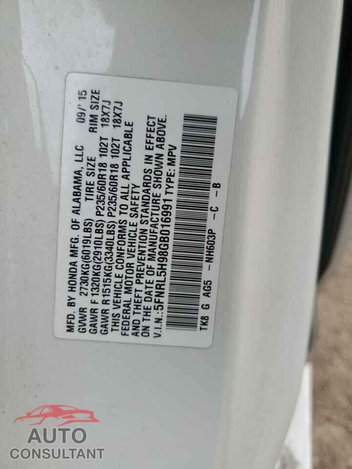 HONDA ODYSSEY 2016 - 5FNRL5H98GB016991