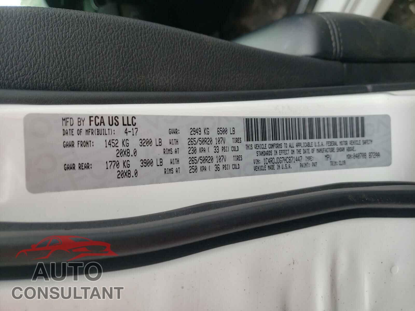DODGE DURANGO 2017 - 1C4RDJDG7HC871447