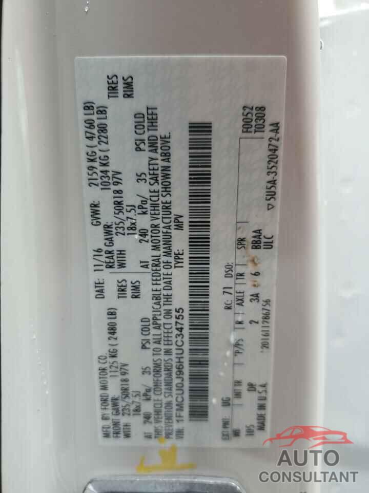 FORD ESCAPE 2017 - 1FMCU0J96HUC34755