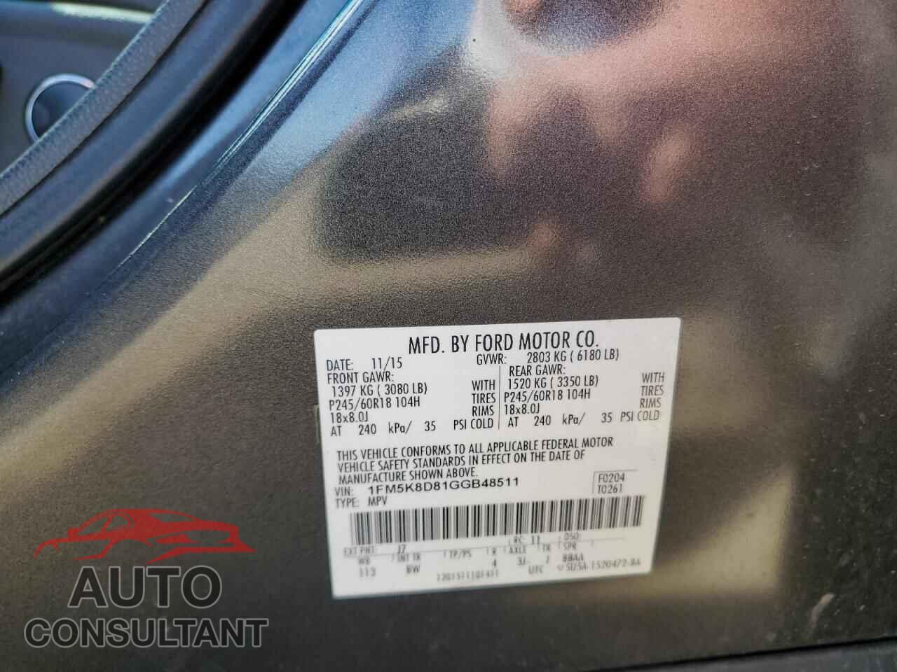 FORD EXPLORER 2016 - 1FM5K8D81GGB48511
