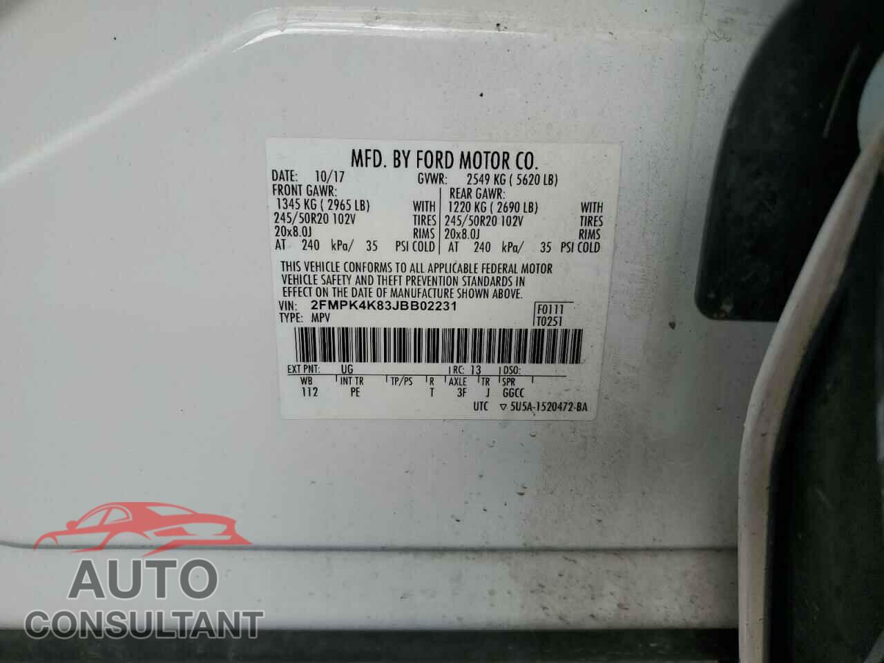 FORD EDGE 2018 - 2FMPK4K83JBB02231