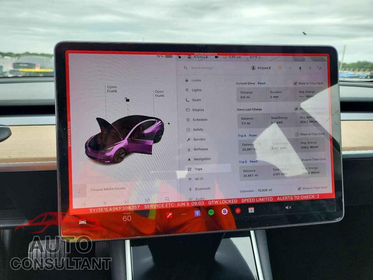 TESLA MODEL 3 2019 - 5YJ3E1EA9KF308357