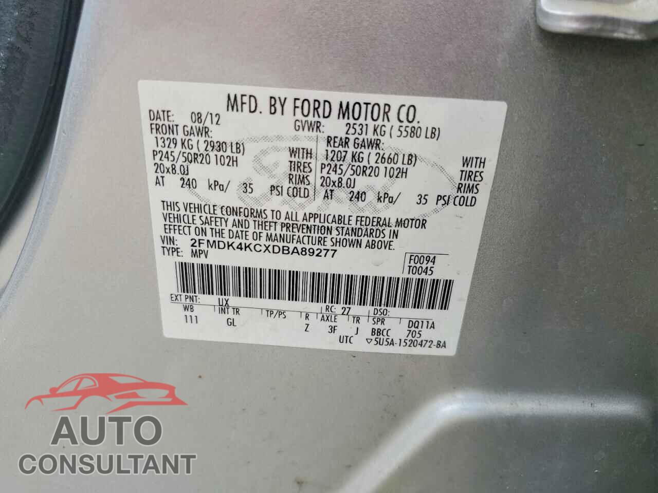 FORD EDGE 2013 - 2FMDK4KCXDBA89277