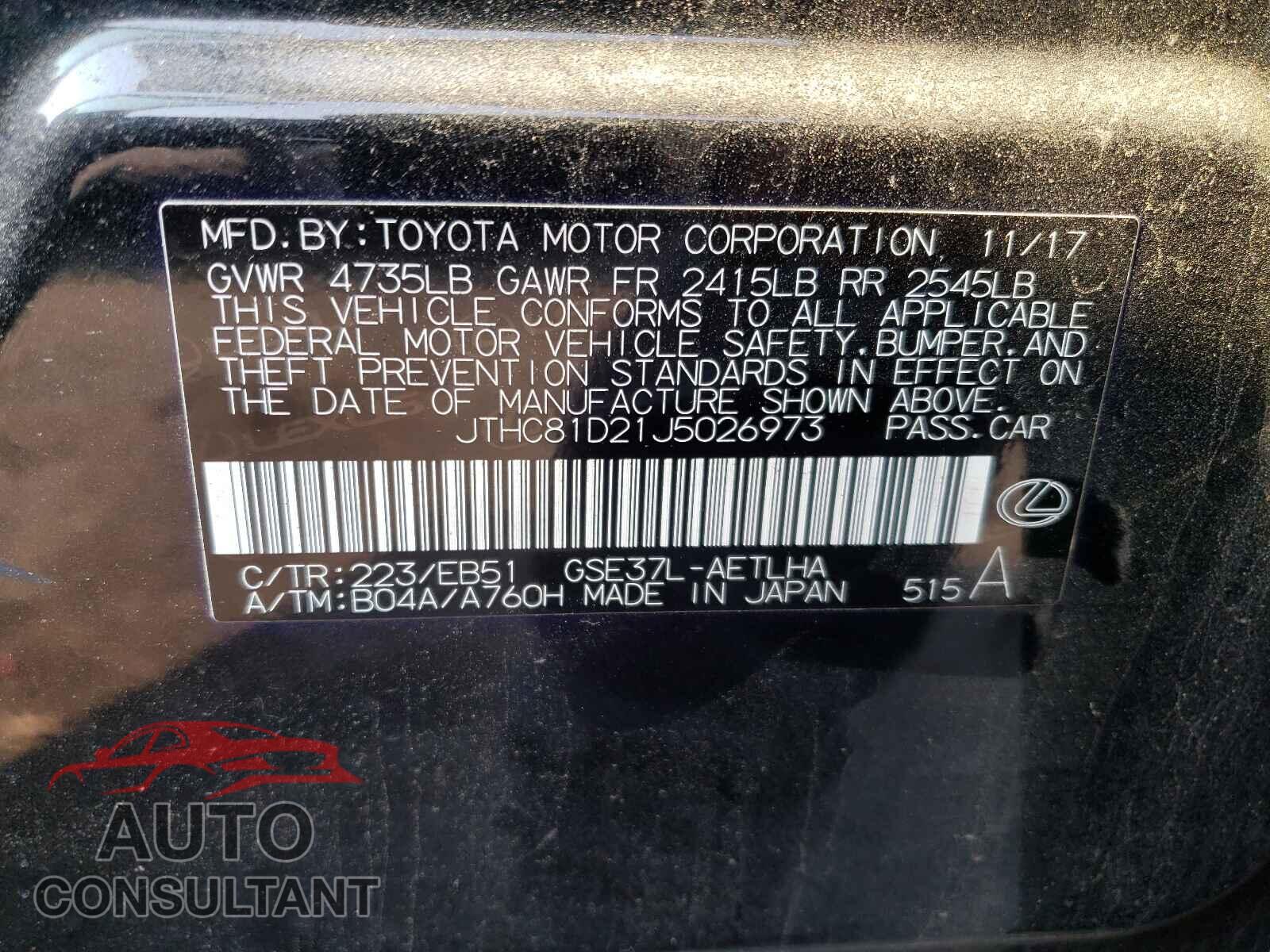 LEXUS IS 2018 - JTHC81D21J5026973