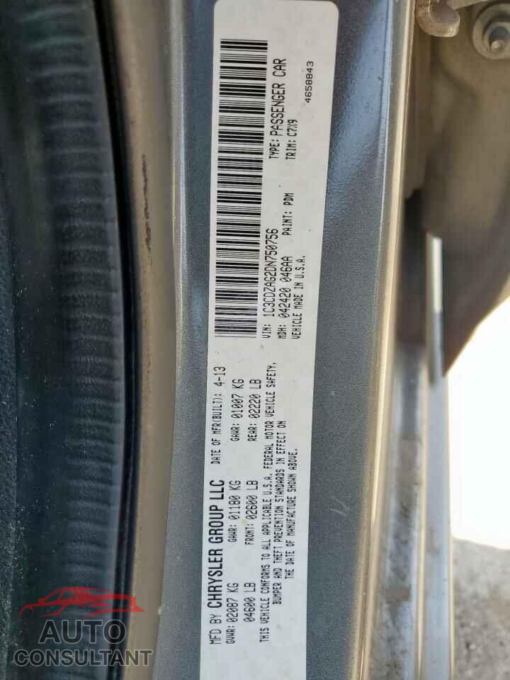 DODGE AVENGER 2013 - 1C3CDZAG2DN750756
