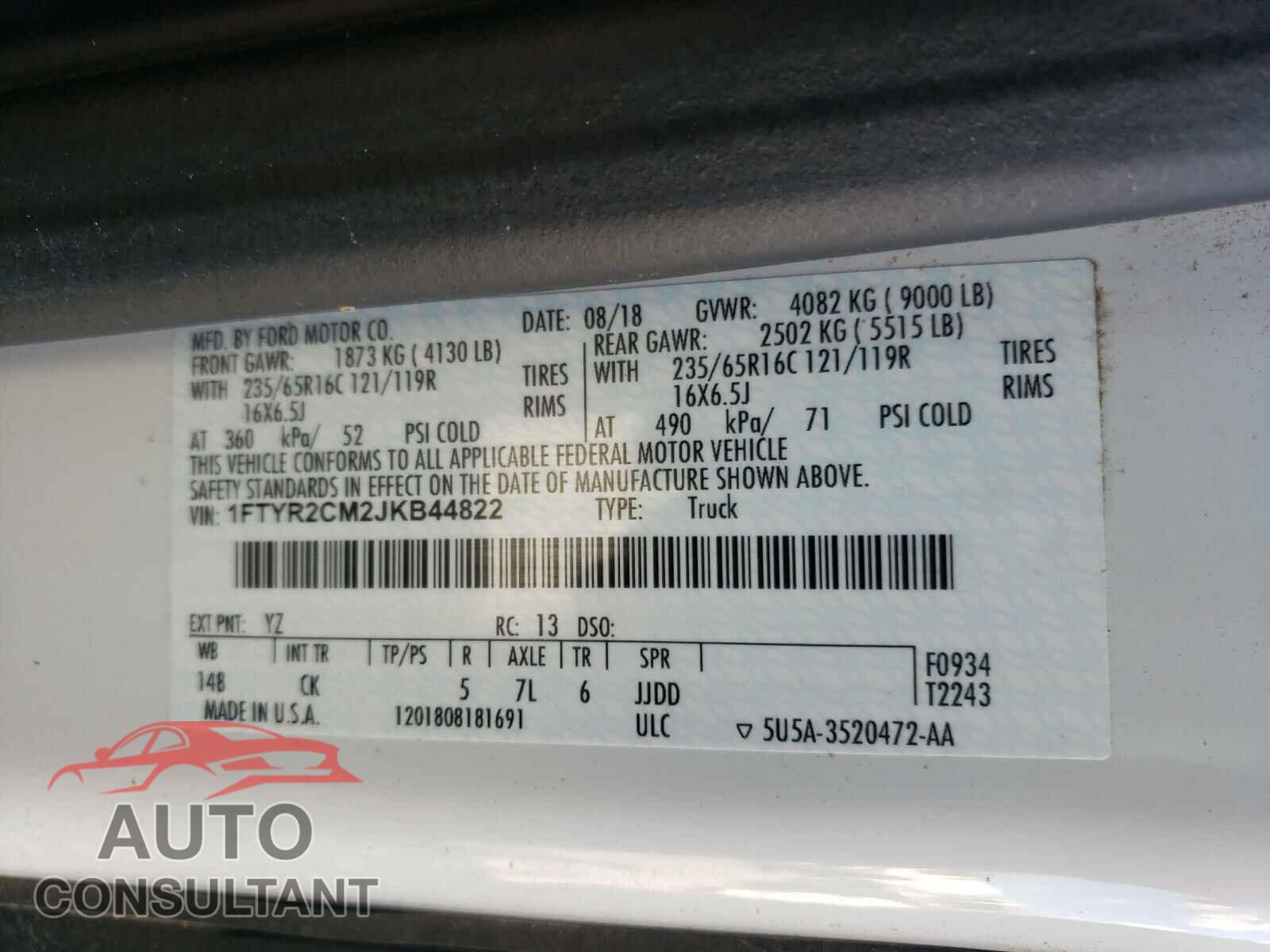 FORD TRANSIT CO 2018 - 1FTYR2CM2JKB44822