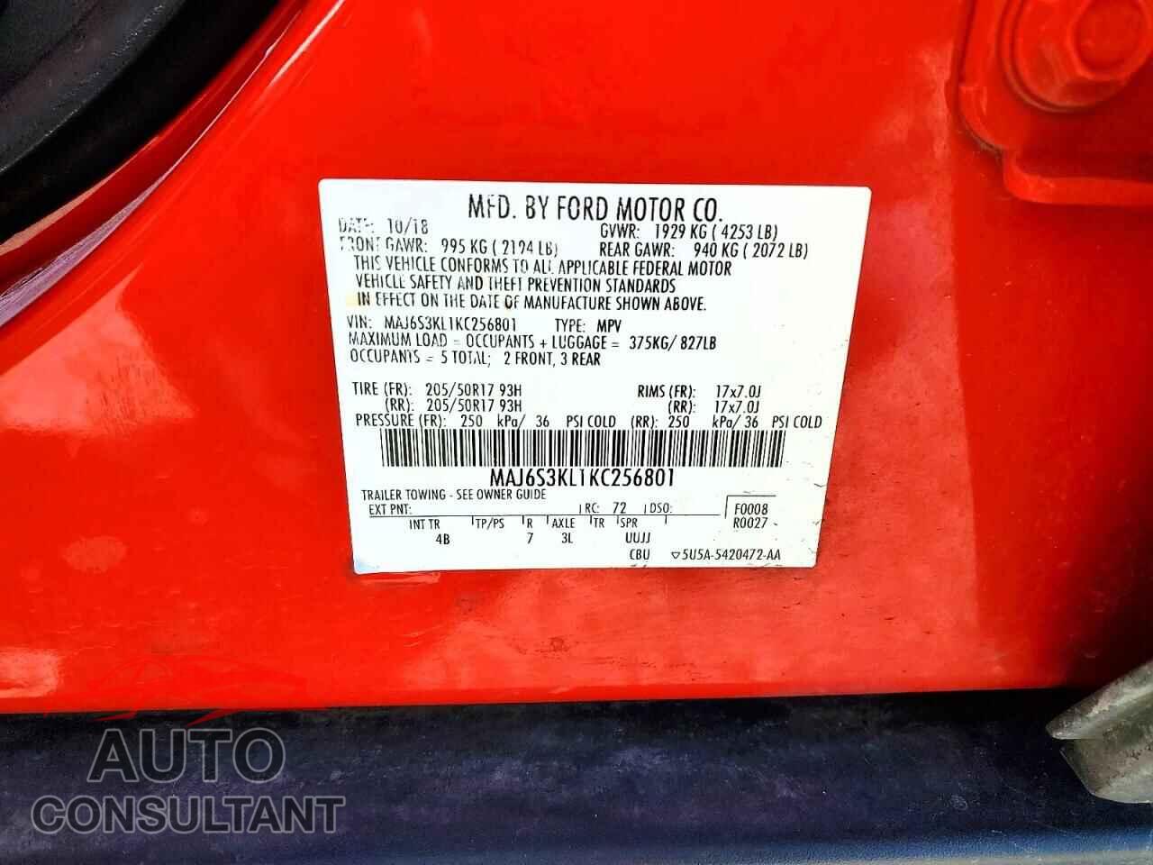FORD ECOSPORT 2019 - MAJ6S3KL1KC256801